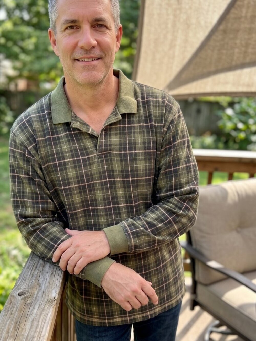 Daniel Cremieux Green Tartan Plaid Long Sleeve Polo Golf Size XL Extra Large